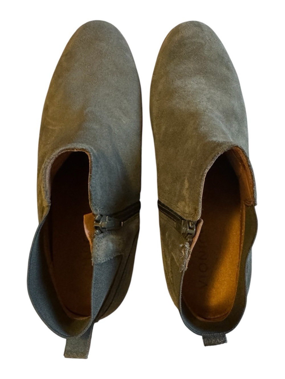 Vionic Olive Green Suede Ankle Booties with Side Zip